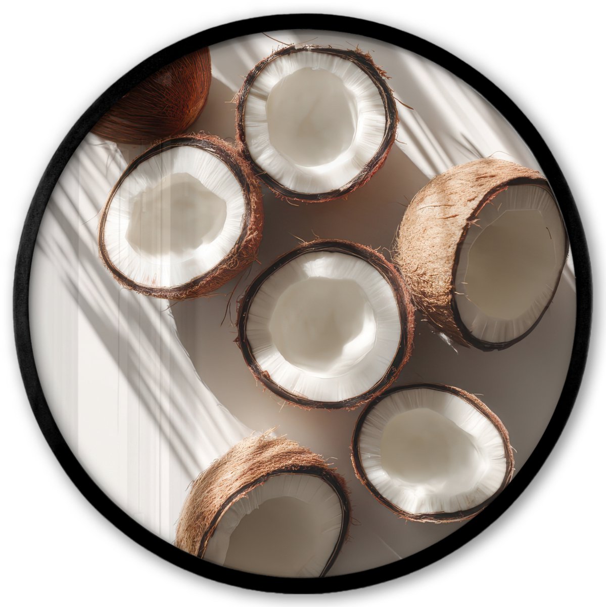 FrameYourWall Poster in lijst Rond - Fotolijst 40x40 cm - Posters - Kokosnoten - Bruin - Shaduw - Ronde posterlijst zwart - Decoratie - Wanddecoratie woonkamer - Muurdecoratie slaapkamer