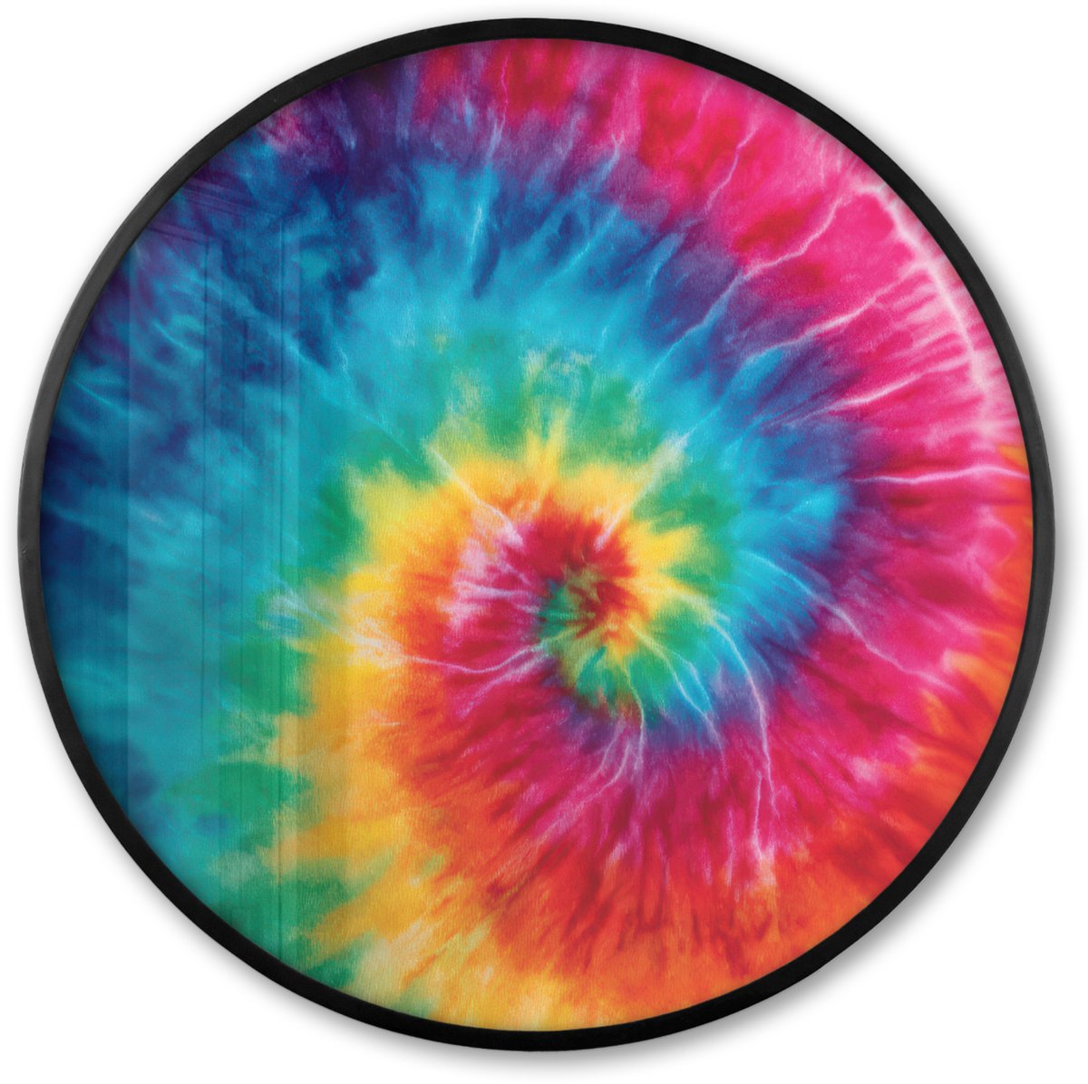 FrameYourWall Poster in lijst Rond - Fotolijst 60x60 cm - Posters - Regenboog - Tie dye - Kleurrijk - Blauw - Ronde posterlijst zwart - Decoratie - Wanddecoratie woonkamer - Muurdecoratie slaapkamer
