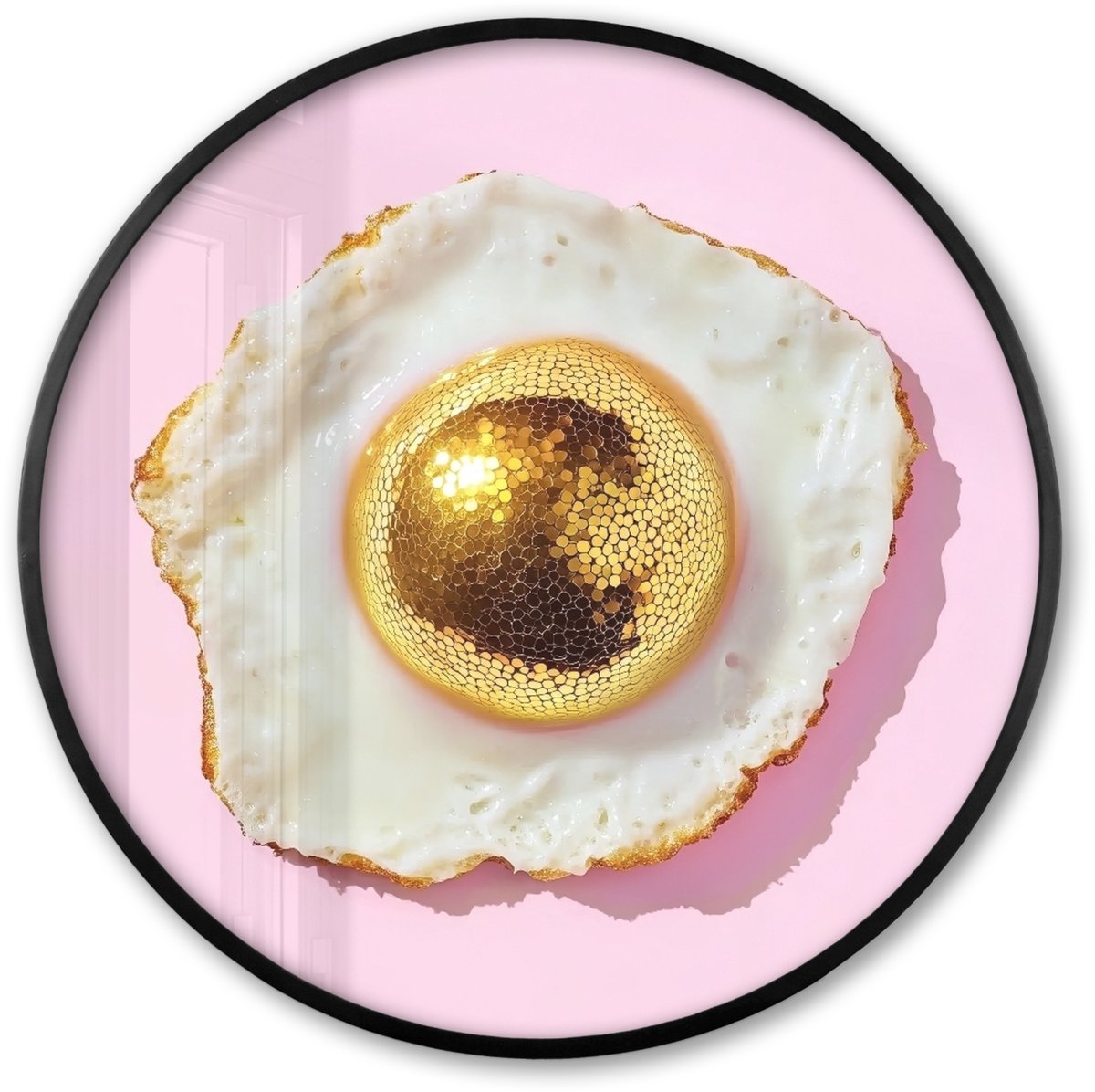 FrameYourWall Poster in lijst Rond - Fotolijst 80x80 cm - Posters - Ei - Disco - Ontbijt - Glitter - Ronde posterlijst zwart - Decoratie - Wanddecoratie woonkamer - Muurdecoratie slaapkamer Disco - Ei