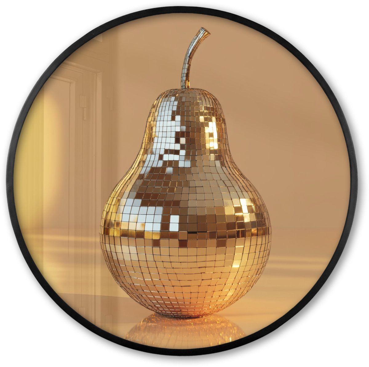 FrameYourWall Poster in lijst Rond - Fotolijst 80x80 cm - Posters - Goud - Disco - Glitter - Peer - Ronde posterlijst zwart - Decoratie - Wanddecoratie woonkamer - Muurdecoratie slaapkamer Disco - Peer
