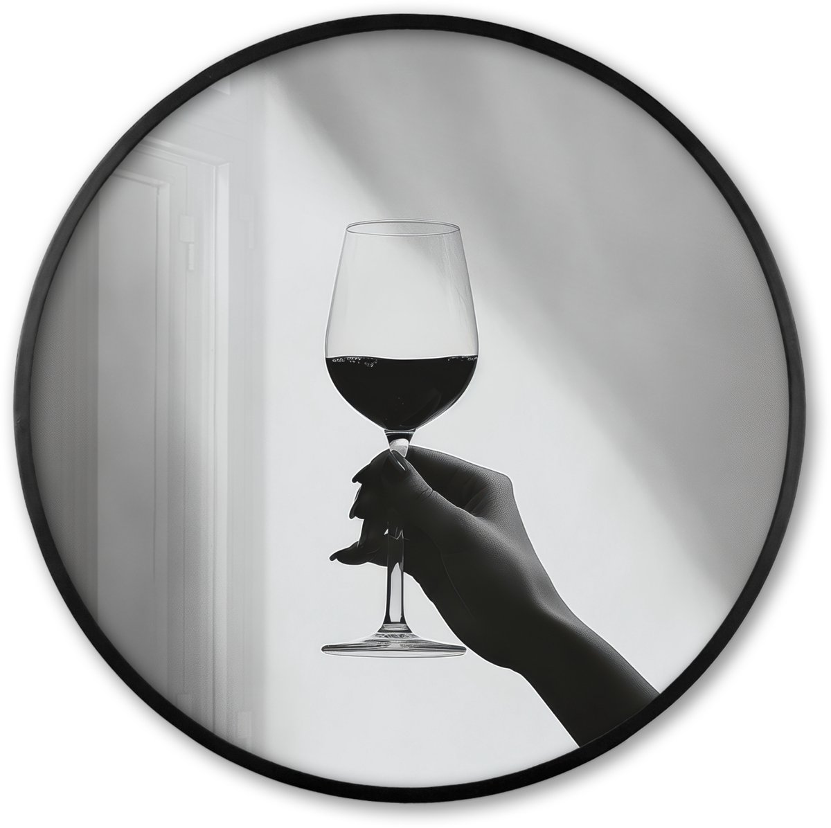 FrameYourWall Poster in lijst Rond - Fotolijst 80x80 cm - Posters - Lichtinval - Wijn - Rood - Glas - Ronde posterlijst zwart - Decoratie - Wanddecoratie woonkamer - Muurdecoratie slaapkamer