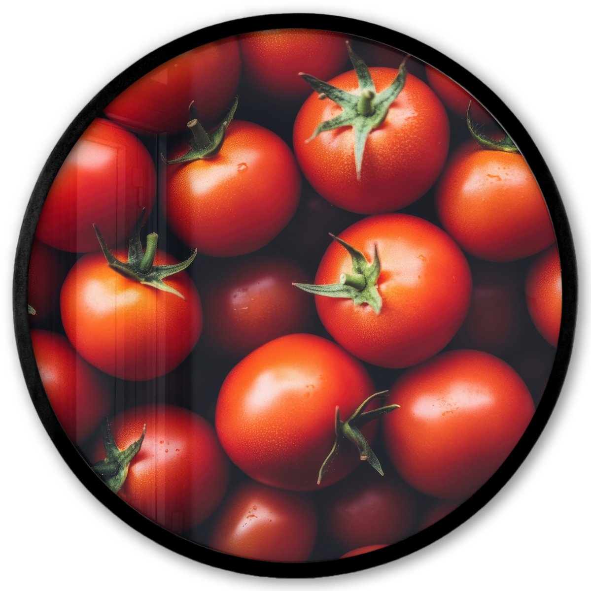 FrameYourWall Poster in lijst Rond - Fotolijst 40x40 cm - Posters - Groente - Rood - Tomaten - Ronde posterlijst zwart - Decoratie - Wanddecoratie woonkamer - Muurdecoratie slaapkamer