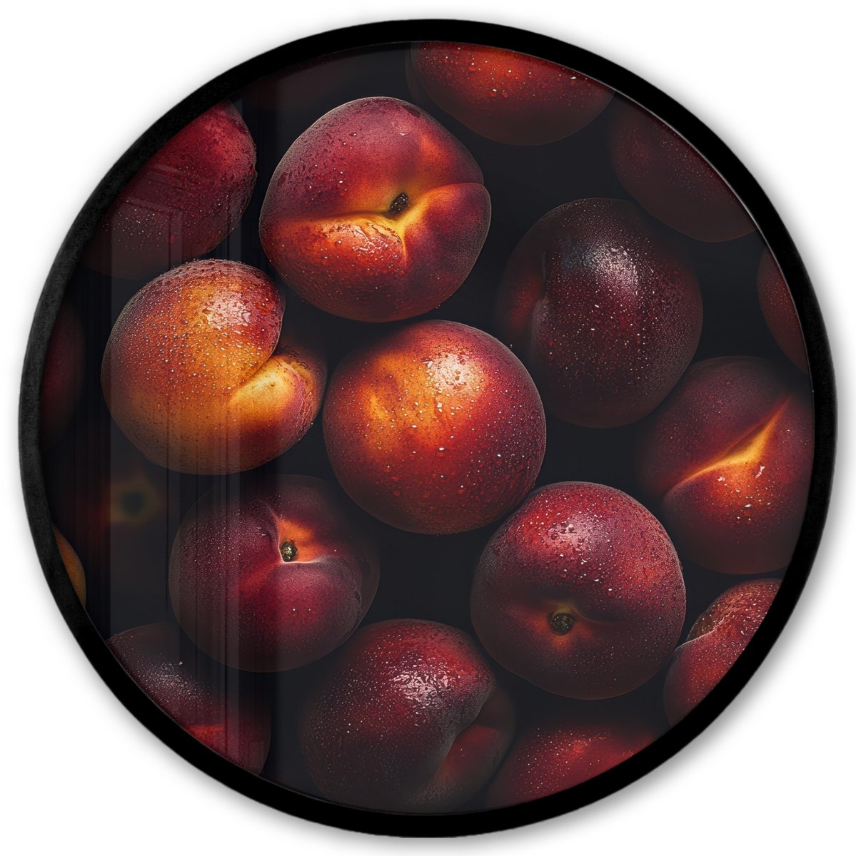 FrameYourWall Poster in lijst Rond - Fotolijst 40x40 cm - Posters - Fruit - Close up - Nectarines - Ronde posterlijst zwart - Decoratie - Wanddecoratie woonkamer - Muurdecoratie slaapkamer