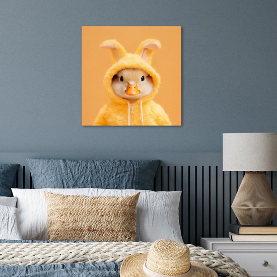 Poster 50x50 cm - Paashaas - Kostuum - Eend - Posters - Kamer decoratie - Wanddecoratie woonkamer - Muurdecoratie slaapkamer