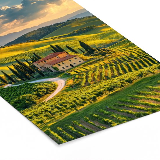 Poster in lijst - Fotolijst 40x60 cm - Posters - Toscane - Landschap - Wijngaarden - Posterlijst zwart - Decoratie - Wanddecoratie woonkamer - Muurdecoratie slaapkamer
