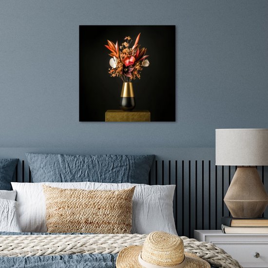 Affiche 50x50 cm - Exotique - Bouquet - Vase - Goud - Posters - Décoration chambre - Décoration murale salon - Décoration murale chambre