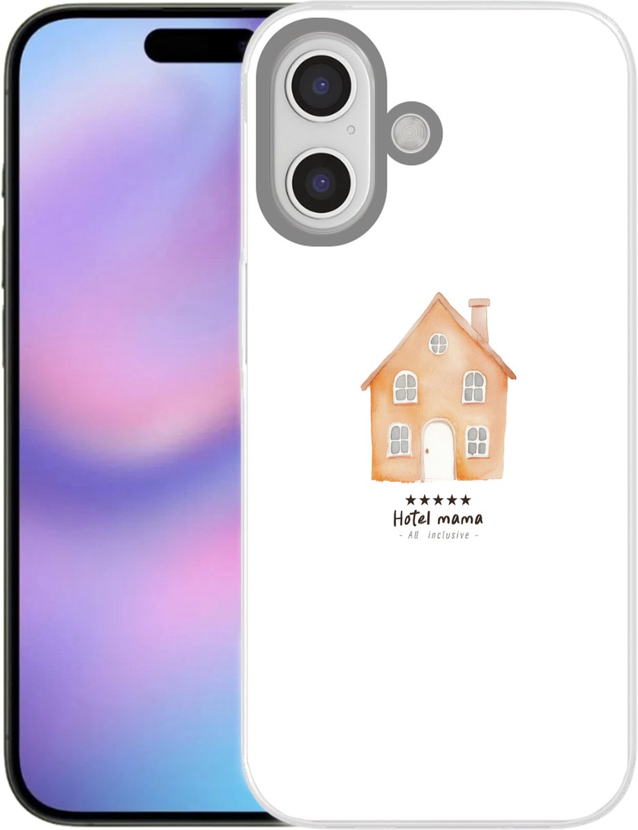Telefoonhoesje Geschikt voor iPhone 17 hoesje - Oranje - Huisje - Quote - Hotel - Siliconen Telefoonhoesje Telefoonhoesje