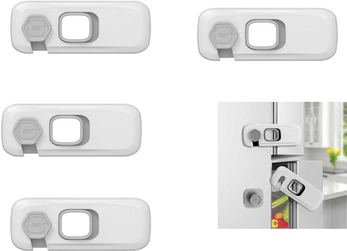 Image of 4 Stuks - koelkast slot - Koelkast - Baby Veiligheid Kinderslot - koelkasthangslot voor kinderen - zelfklevend combinatiekoelkastslot - veiligheidsslot