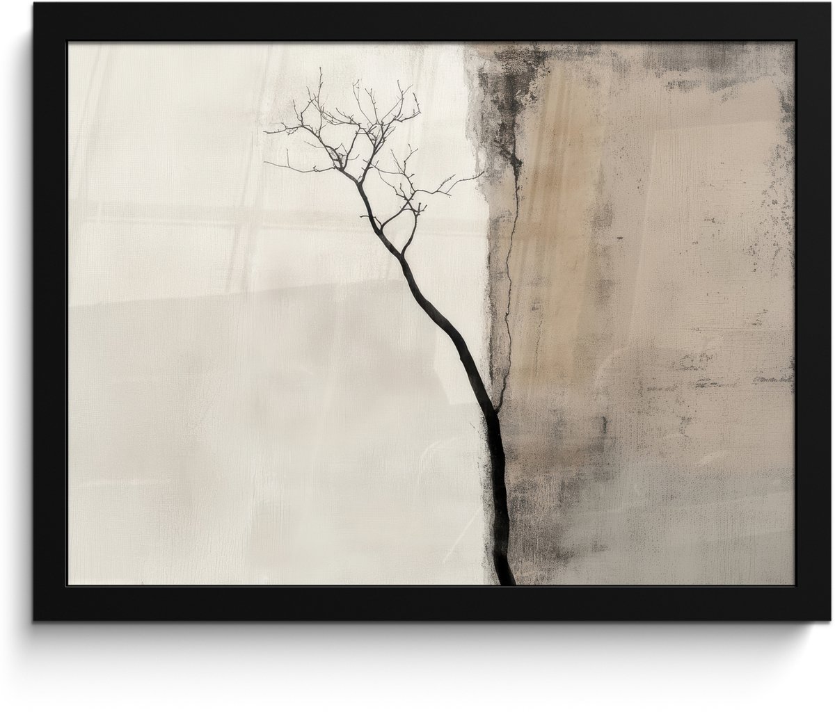 FrameYourWall Poster in lijst - Fotolijst 40x30 cm - Posters - Wabi sabi - Plant - Beige - Posterlijst zwart - Decoratie - Wanddecoratie woonkamer - Muurdecoratie slaapkamer Japandi - Plant