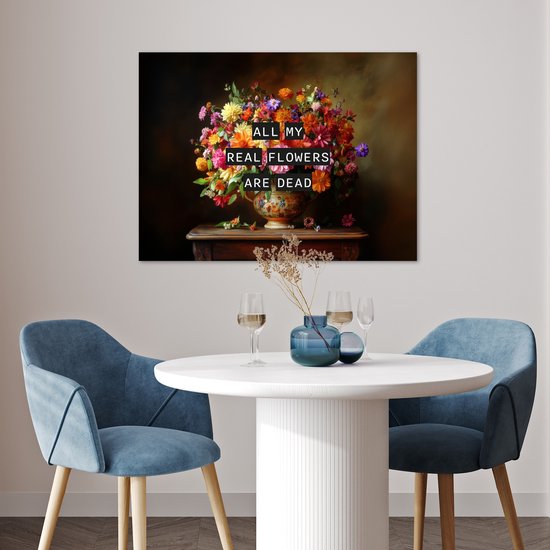 Poster 80x60 cm - Kleur - Bloemen - Vintage - Bloemenvaas - Posters - Kamer decoratie - Wanddecoratie woonkamer - Muurdecoratie slaapkamer