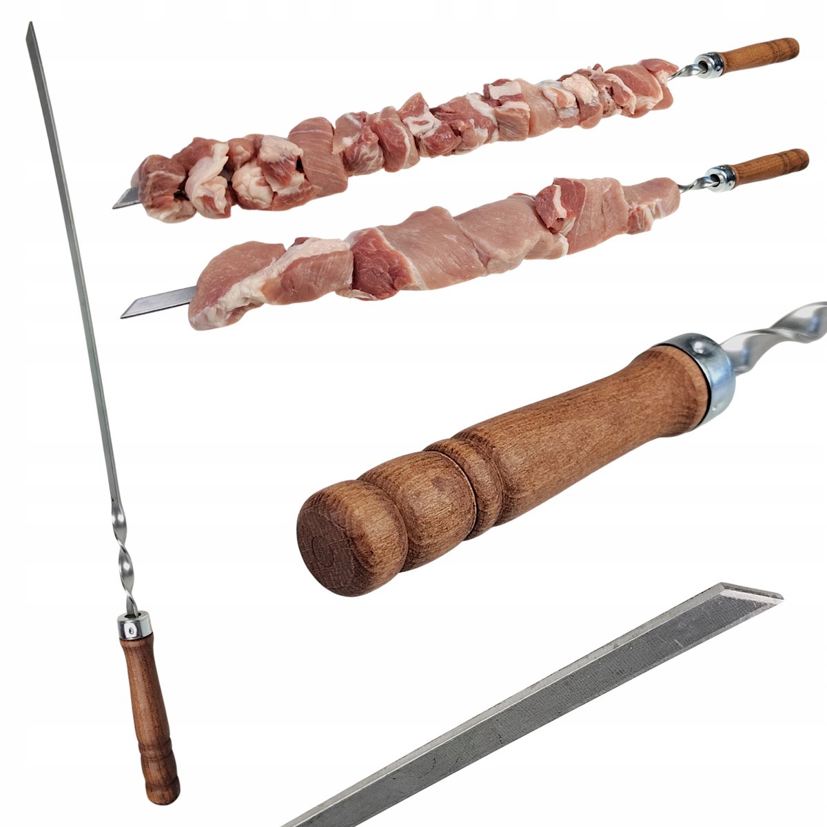BBQ Spies 60cm - Roestvrij Staal, Houten Handvat - 1 Stuk