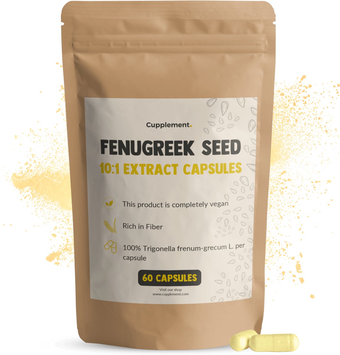 Cupplement Fenegriek 10.000 mg per dagdosering 60 capsules - Fenugreek - Hormoonbalans - Boezemvriendjes alternatief - fenegriek zaad geen fenegriek olie - Vegan - Zonder toevoegingen - Lab getest - 60 dagen voorraad per zakje