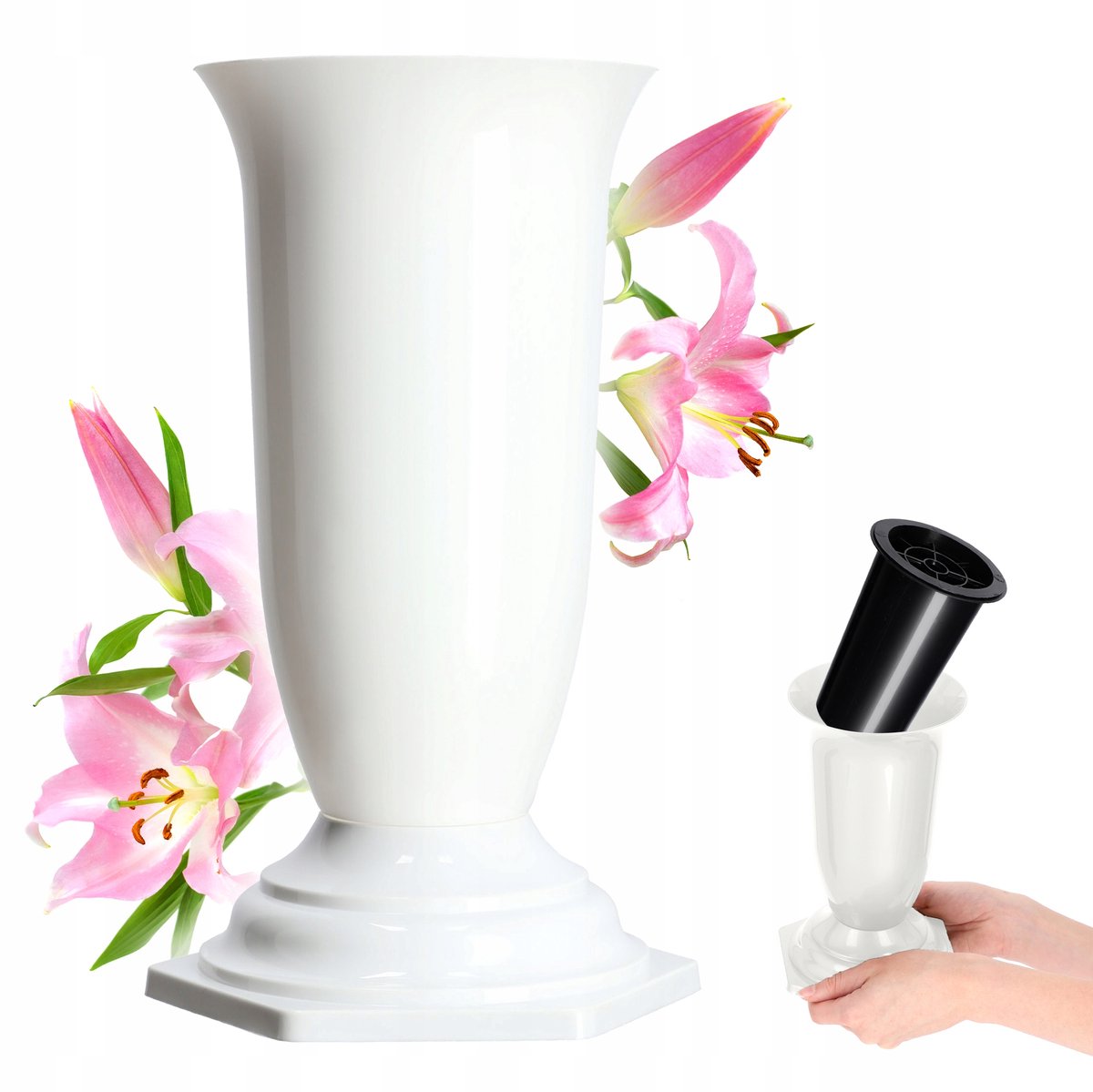 Kadax Grafvaas 29cm Wit - Decoratieve Vaas met Inzetstuk
