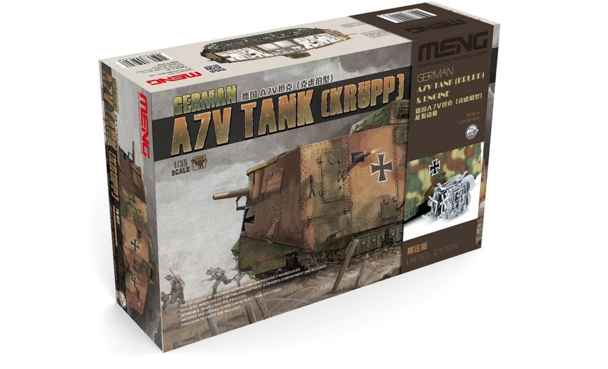 Meng Model Modelbouwpakket Militaire voertuigen - MENG TS017S Duitse A7V Krupp WWI - Tank met Motor - Limited Edition Plastic - 1:35 - Modelbouw