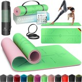 KESSER® Yoga Mat Extra Dik 183x61cm - Turnmat TPE Fitnessmat Gewatteerd & Antislip Yogamat Trainingsmat voor Fitness Pilates & Gymnastiek - Mint / Roze