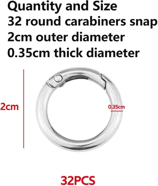 Tucnoeu Ronde Karabijnhaken – 16 Stuks – 2 Cm Buitenmaat – Zilver – Perfect Voor Sleutelhangers, Tassen En Allerlei Knutselprojecten – Stevig En Licht