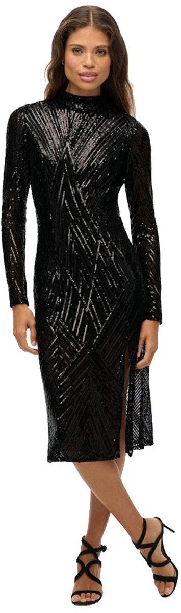 Superdry Open Back Midi-jurk Met Lange Mouwen M Vrouw Zwart