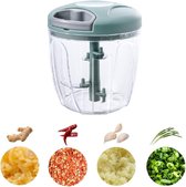 Coupe-oignons - Hachoir multifonction - Hachoir à oignons avec tirette - Hachoir manuel - 900 ml - Coupe-légumes pour couper oignons, ail et fines herbes - Vert