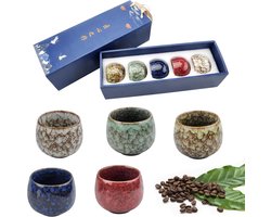 Chinese Ceramic Teacup Set 5Pcs - 130ML Traditional Gong Fu Tea Set - Japanese No Handle Small Tea Cup - Perfect for Mate Tea Coffee Wine Drinks