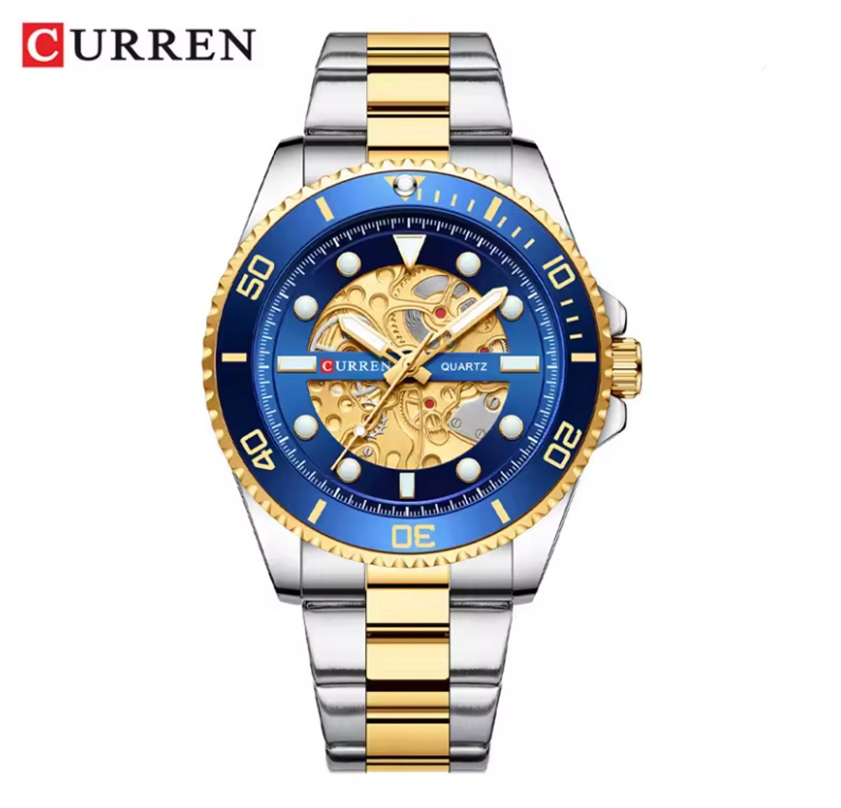CURREN Horloge 8412 - Zilverkleurig-Goudkleurig-Blauw - Heren - Quartz - Lichtgevend - Stalen Band - Luxe en Fris