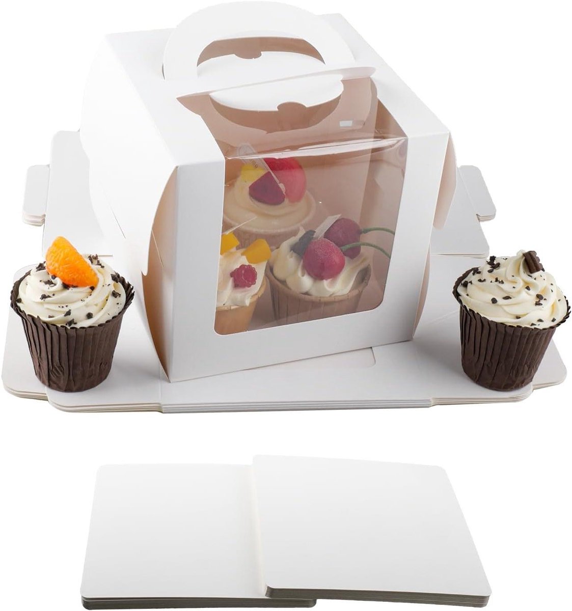 Allecto plus - 10 stuks cupcake-dozen met venster en handvat voor verjaardagen en feesten