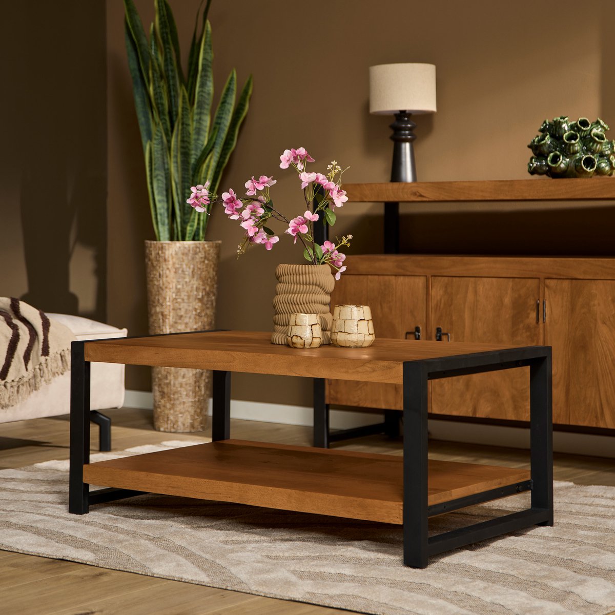 Salontafel Boaz met onderblad 115 cm - mangohout - tafel - meubels - hout