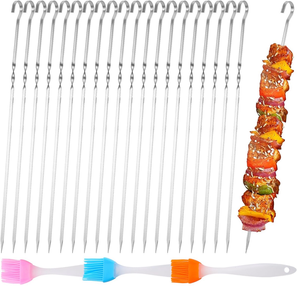 Ibenzoa® Set van 40 roestvrijstalen barbecuespiezen met siliconen borstels voor grillplezier