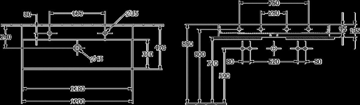 Villeroy & Boch Memento 2.0 - Dubbele meubelwastafel 120x47 cm, met overloop, 2 kraangaten, alpine wit 4A22CK01