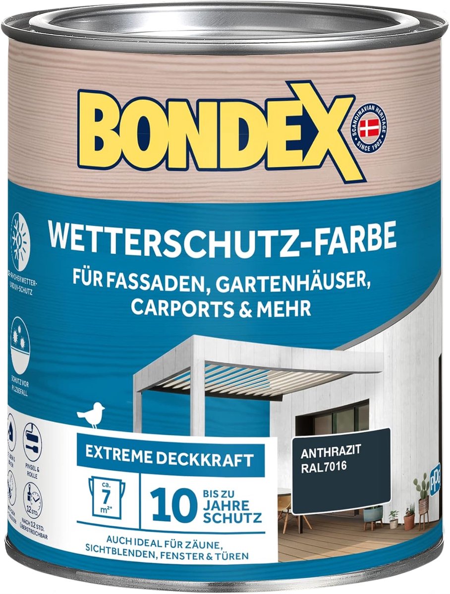 Bondex Weerbestendige Verf Antraciet (RAL 7016) 0,75 L voor 7 m² | Extreem dekkend | Uitstekende weersbestendigheid | Zijdeglans | Weerbestendige verf | Houtverf