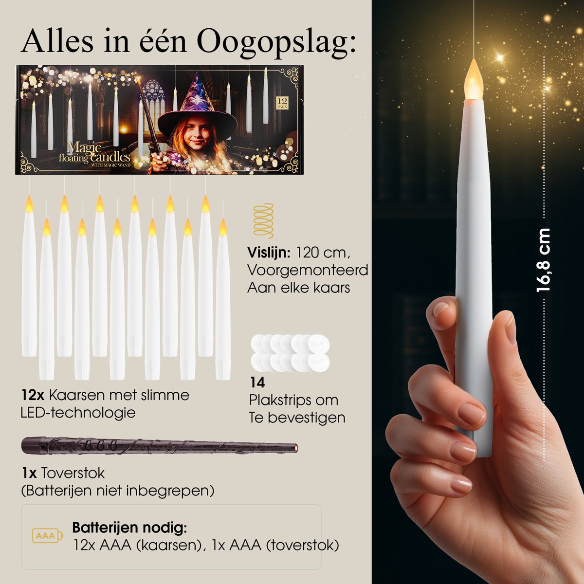 Comforder 12 Zwevende LED Kaarsen met Flikkerende Vlam - Floating Candles - Toverstok Afstandsbediening — cadeau in Spellen & Speelgoed - foto 5