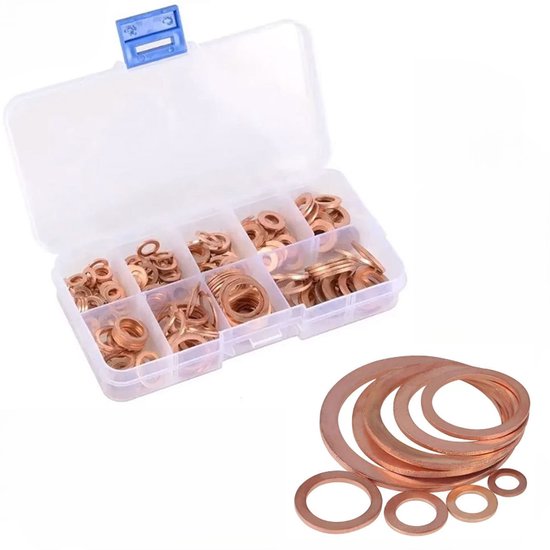 Lot de 200 joints toriques métalliques - Rondelles en cuivre - Joints métriques - Joints plats pour voiture - Acier inoxydable - Fournitures de bricolage - Pour moteur de voiture - LOUZIR