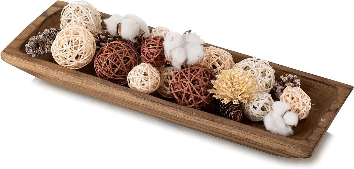 Allecto plus - Houten decoratieve schaal voor tafeldecoratie - groot dienblad - houten sleutelschaal - kaarshouder - langwerpig 50cm, bruin