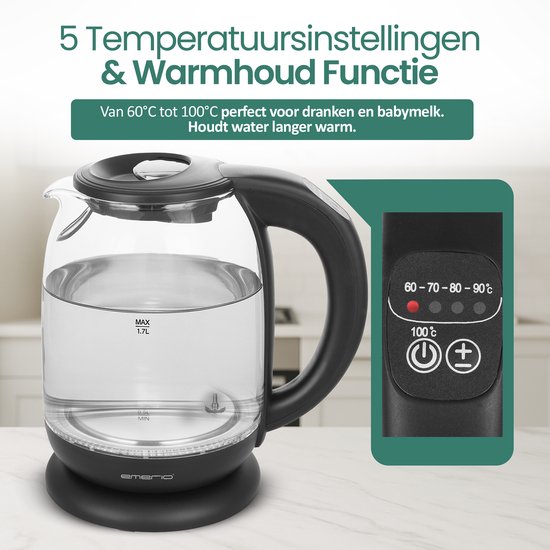 EMERIO WK-122248 Waterkoker Transparant, Zwart