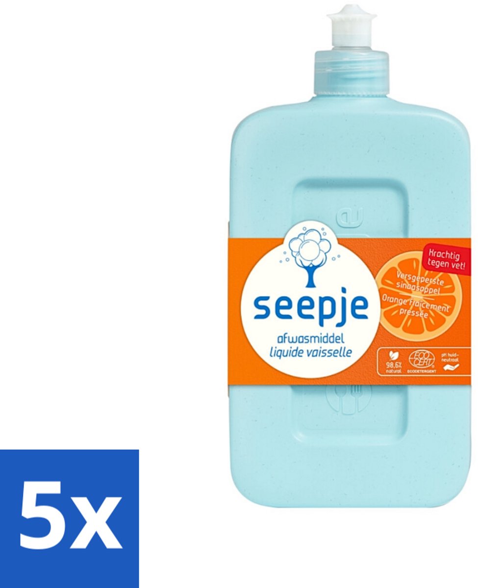 5 x Seepje - Afwasmiddel - Krachtige Reiniging - Versgeperste Sinaasappel Geur - 500 ml - Afwasmiddel - Natuurlijk Afwasmiddel - Versgeperste Sinaasappel Geur - Milieuvriendelijk Afwasmiddel - Vet Verwijderen