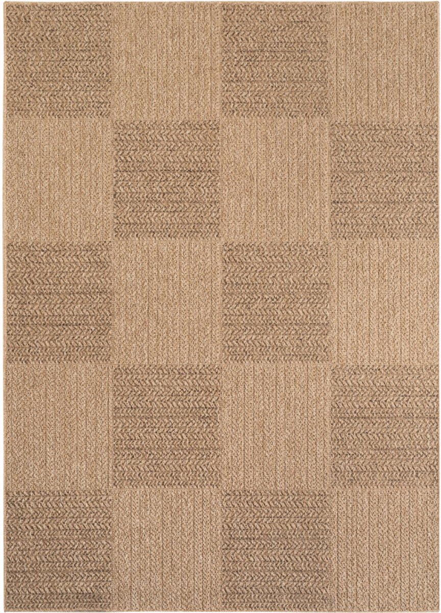 Timber – Geblokt Beige met Sisal-Look – Binnen & Buiten Vloerkleed – Laagpolig
