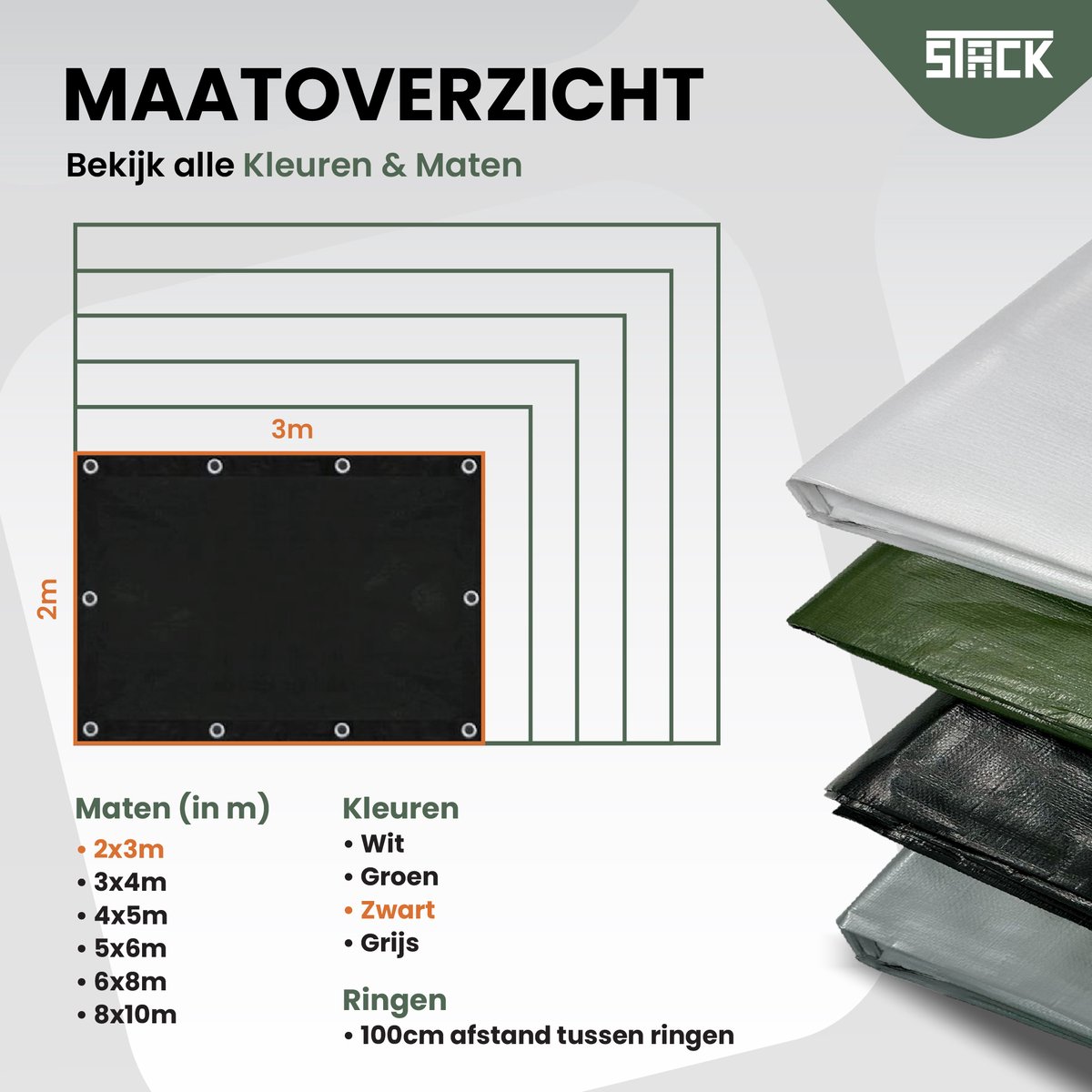 STACK® Extra Sterk Afdekzeil - 2x3m - Zwart - 150G/M2 - Waterdicht Bouwzeil & Zeildoek - Zeil Met Ringen - Beschermhoes & Afdekhoes voor Zwembad,Tuin Set,Motor,Scooter,Fietsen,Aanhangwagen,Scootmobiel,BBQ accesoires - Auto Hoes Bescherming — afbeelding 6