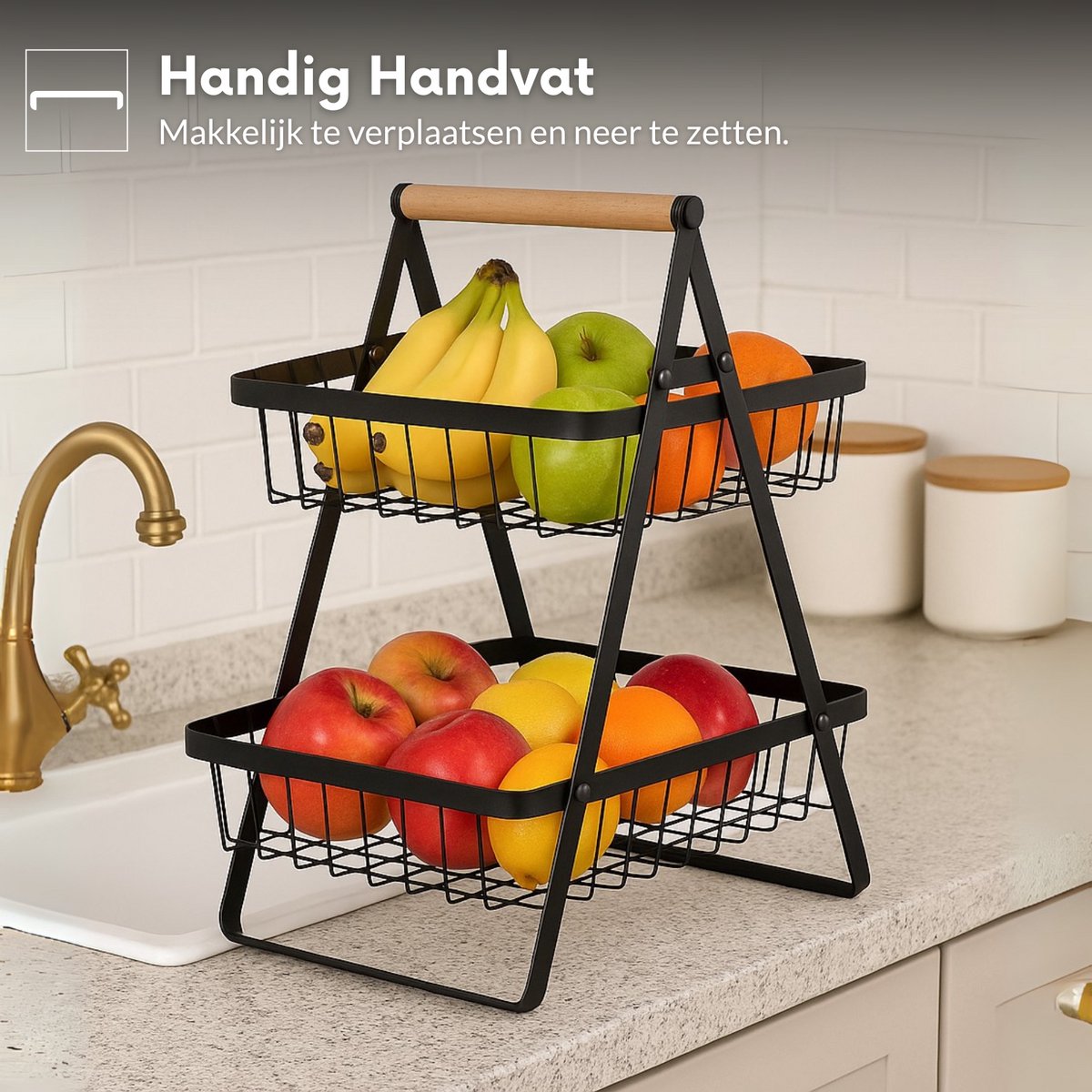 Zwarte Fruitetagère - 5 verdiepingen - Fruitschaal en Etagère - Handige