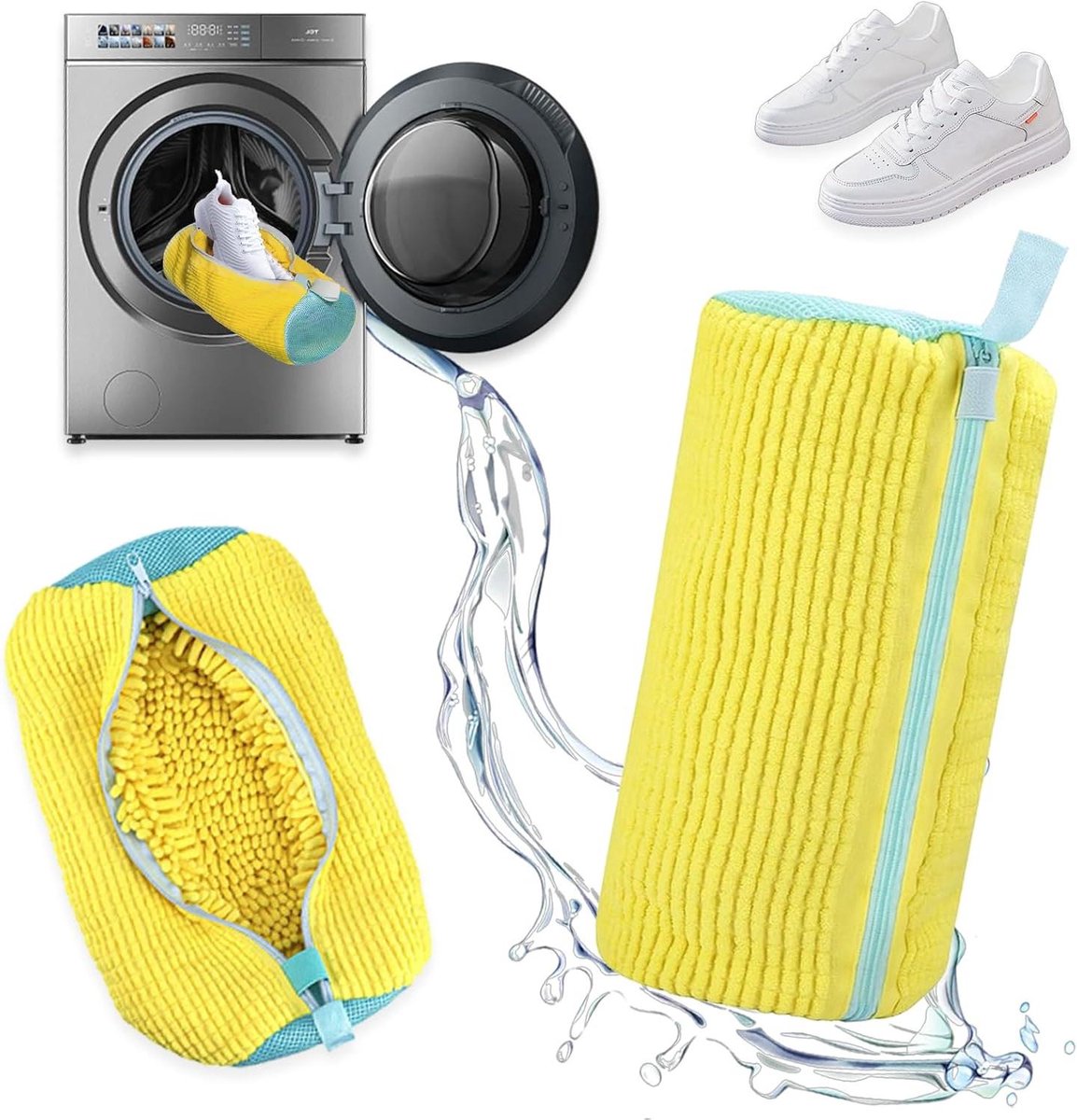 Allecto Plus - Sneaker Waszakken 2 Stuks - Voor Wasmachine - 360 Graden Reinigingspluisjes - Schoenenbescherming - Verschillende Maten - Geel