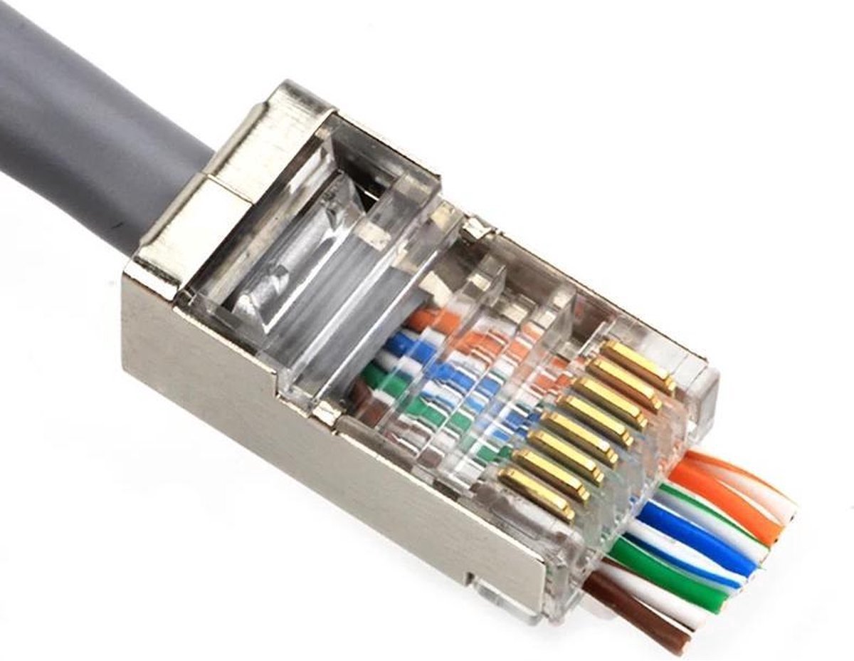 Nowlinq - Cat6 Rj45 Stekkers Met Doorsteek - 10 Stuks - Metaal Afgeschermd