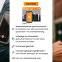 Zwarte, waterafstotende sportarmband met reflecterende strip en opbergvakken.