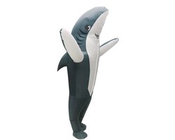KIMU® Opblaas Kostuum Haai Grijs - Opblaasbaar Pak - Haaienpak Mascotte Opblaaspak - Opblaasbare Haai Shark Vis Jaws Dames Heren Halloween