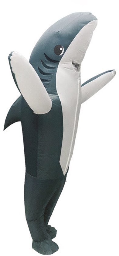 KIMU® Opblaas Kostuum Haai Grijs - Opblaasbaar Pak - Haaienpak Mascotte Opblaaspak - Opblaasbare Haai Shark Vis Jaws Dames Heren Sinterklaas Kado
