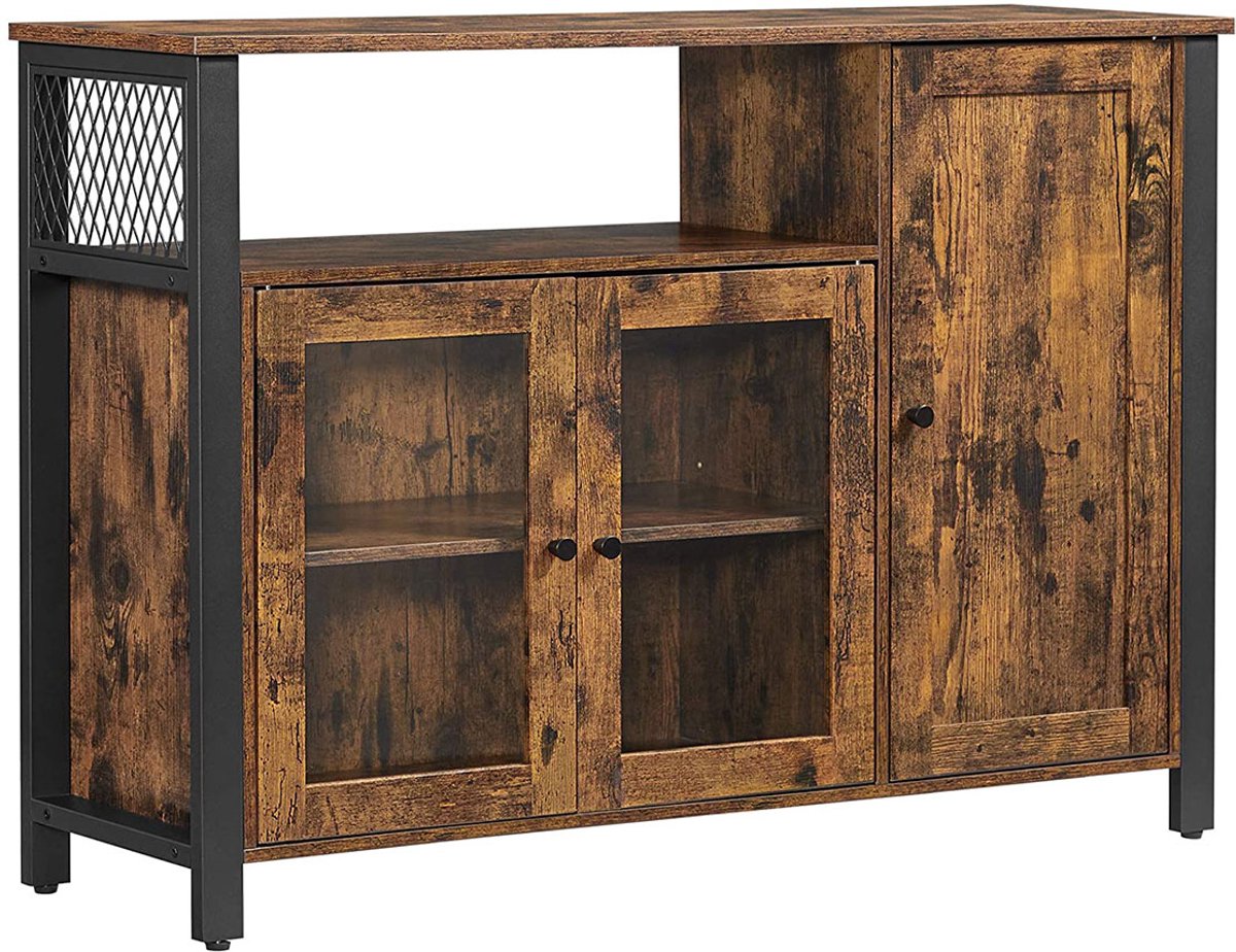 Hoppa! Dressoir - 110 x 33 x 75 cm - Industriële Stijl - Vintage Bruinzwart