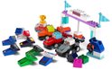 Piste de course LEGO Duplo F1 avec cinq voitures et pièces détachées.