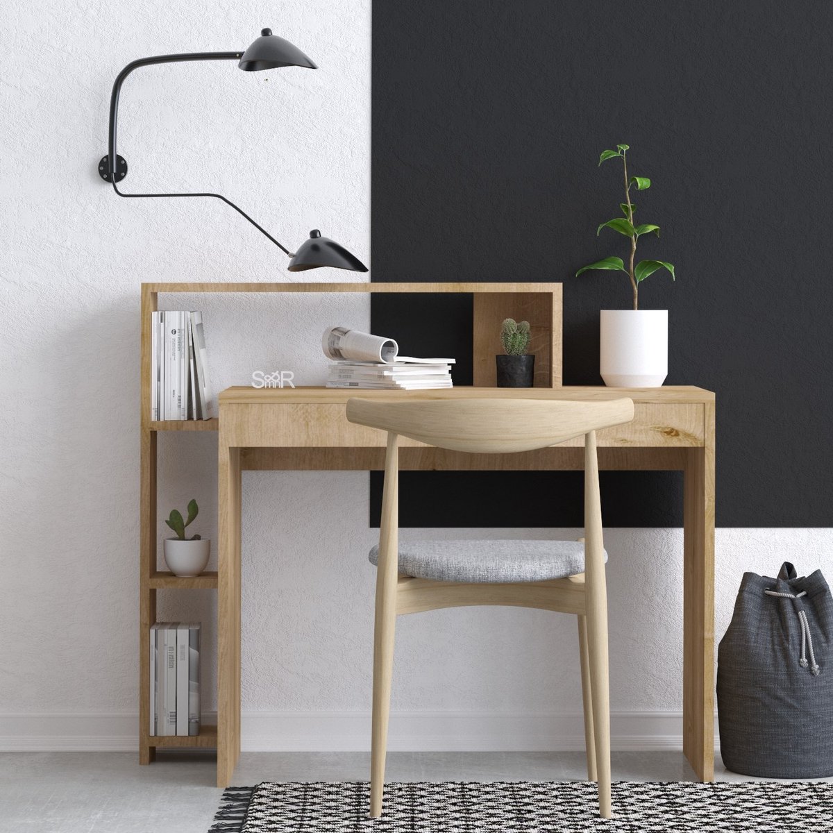 Consolebureau met opbergruimte - Kleur: naturel - JEMILA L 117 cm x H 95 cm x D 45 cm