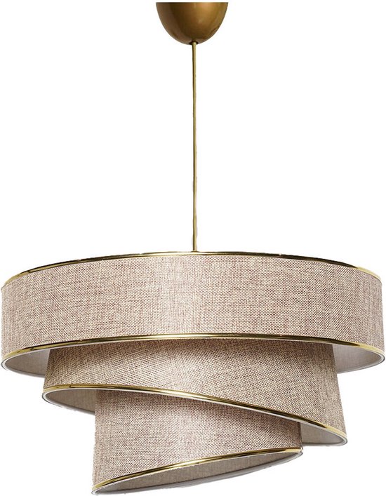 Verlichting - Kroonluchter Beige Goud Metaal - 40x30x20-72cm (diameter kappen en tot 72 cm hanghoogte) - Stijlvolle Lunja Verlichting