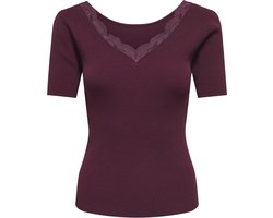 Jacqueline de Yong T-shirt Jdynanna S/s Revers Lace Pullover K 15376557 Windsor Wine Dames Maat - S