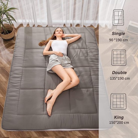 Dikke Gewatteerde Futonmatras voor Vloeren en Logeerbedden - Opvouwbaar en Ademend - 90 x 190 cm van Hanna Kay — afbeelding 4