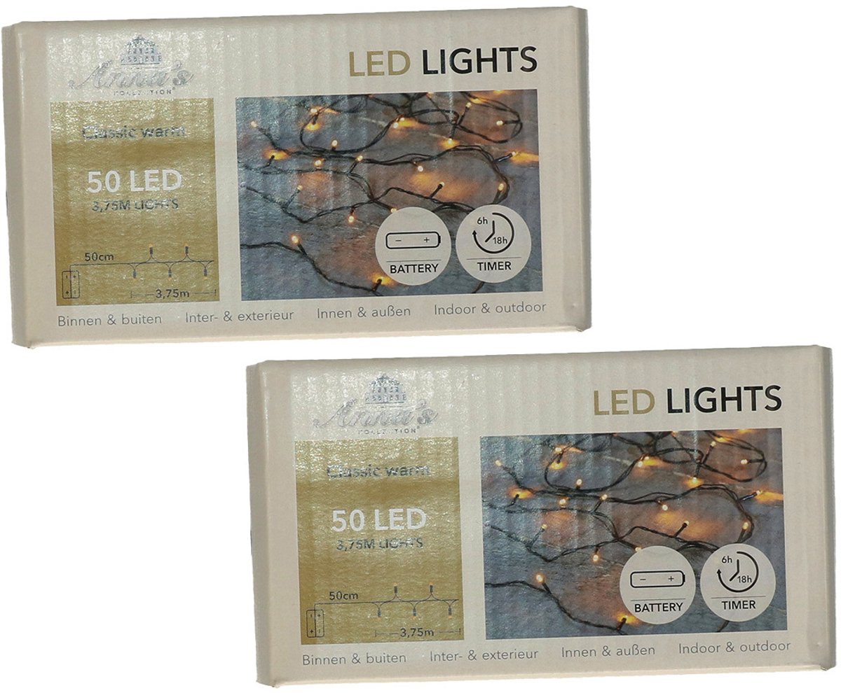 2x anna's collection kerstverlichting led ivy - 50 leds - 375 cm- warm wit - dimmer - 50cm aanloopsnoer