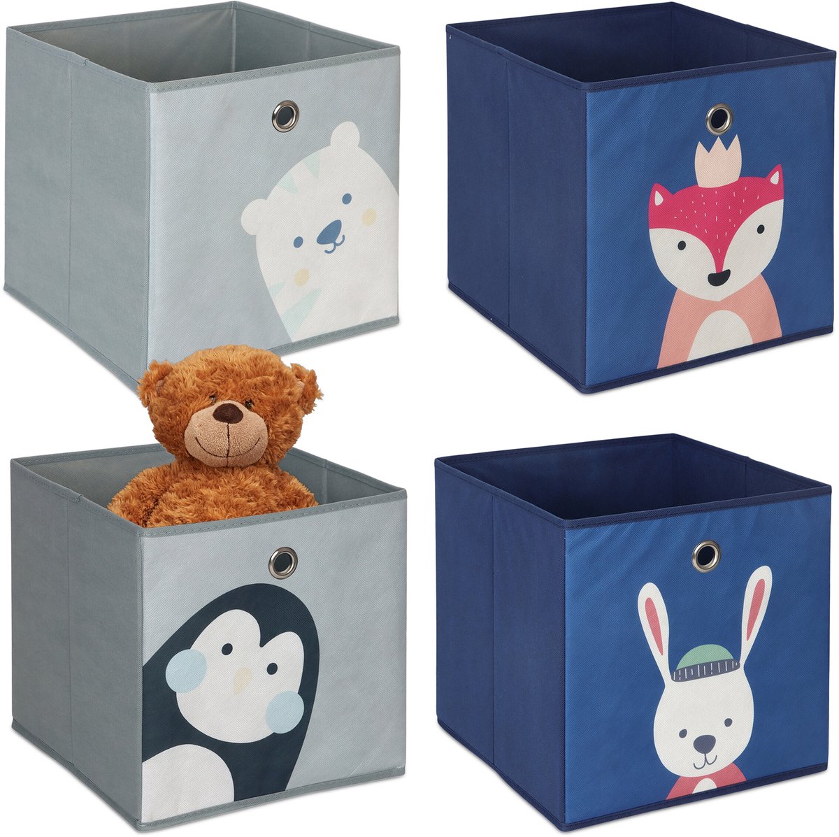 kinder opbergboxen - 4 stuks - 30x30x30 cm - met dierenmotief